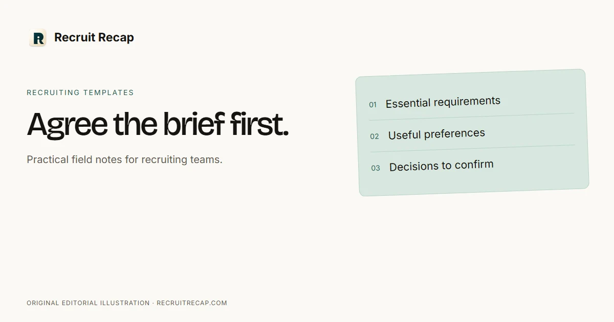 Client brief organised into essential requirements, preferences and decisions awaiting confirmation.